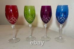 Lot of 4 vintage cut to clear crystal glass cordial white wine goblet glasses