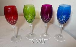 Lot of 4 vintage cut to clear crystal glass cordial white wine goblet glasses