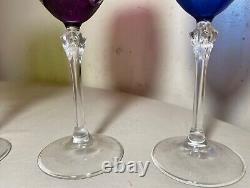 Lot of 4 vintage cut to clear crystal glass cordial white wine goblet glasses