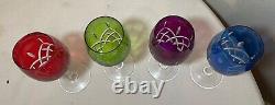 Lot of 4 vintage cut to clear crystal glass cordial white wine goblet glasses