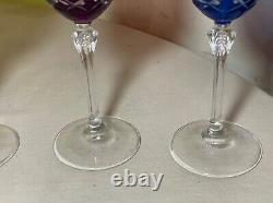 Lot of 4 vintage cut to clear crystal glass cordial white wine goblet glasses
