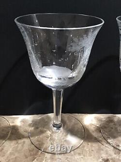 Lot of 6 Vintage German Wildlife Etched Glass Crystal sherry glasses