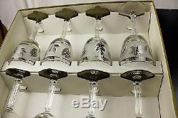 Lot of 8 Vintage Hostess By Libbey Glassware Water Wine Goblets Silver Foliage