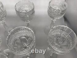 Lot of 8 vintage heavy crystal 5 oz height 8 in stem wine goblets glasses