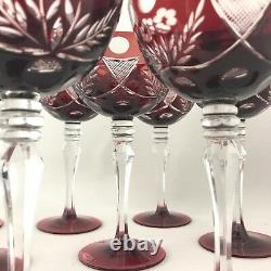 Lot of Nine Vintage Decorative Ruby Hand Cut Crystal Wine Champagne Classes