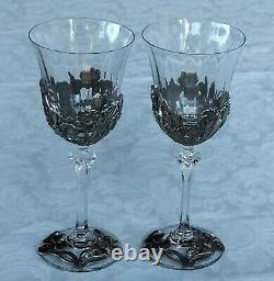 Lovely Vintage Pair Of Royal Selangor Pewter Iris Flower Decorated Wine Glasses