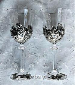 Lovely Vintage Pair Of Royal Selangor Pewter Iris Flower Decorated Wine Glasses