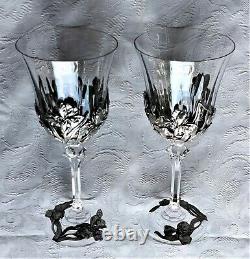 Lovely Vintage Pair Of Royal Selangor Pewter Iris Flower Decorated Wine Glasses