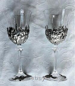 Lovely Vintage Pair Of Royal Selangor Pewter Iris Flower Decorated Wine Glasses