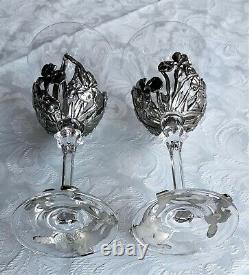 Lovely Vintage Pair Of Royal Selangor Pewter Iris Flower Decorated Wine Glasses