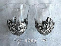 Lovely Vintage Pair Of Royal Selangor Pewter Iris Flower Decorated Wine Glasses