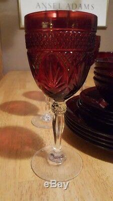 Luminarc Arcoroc Vintage Crystal Ruby Red dinner set for four with Wine decanter