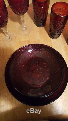 Luminarc Arcoroc Vintage Crystal Ruby Red dinner set for four with Wine decanter