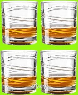 Luminthra Crystal Whiskey Glasses Set of 4, 9.6 Fl oz, Rotating Rocks Glasses