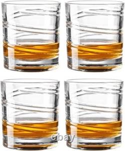 Luminthra Crystal Whiskey Glasses Set of 4, 9.6 Fl oz, Rotating Rocks Glasses