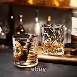 Luminthra Crystal Whiskey Glasses Set of 4, 9.6 Fl oz, Rotating Rocks Glasses