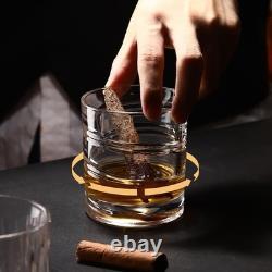 Luminthra Crystal Whiskey Glasses Set of 4, 9.6 Fl oz, Rotating Rocks Glasses