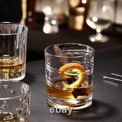 Luminthra Crystal Whiskey Glasses Set of 4, 9.6 Fl oz, Rotating Rocks Glasses