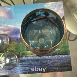 MCM Murano Italian Blue Wine Glasses with Gold Accents Vintage