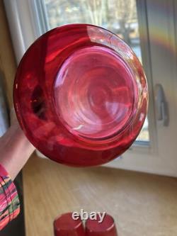 MCM Red Cranberry Decanter WithStopper And 6 Goblet Set Etched Floral Wine Vintage