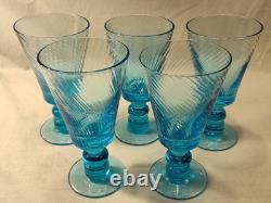 MCM Wine Water Goblets Turquoise Swirl Ribbed Stemmed Set Of 5