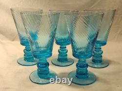 MCM Wine Water Goblets Turquoise Swirl Ribbed Stemmed Set Of 5