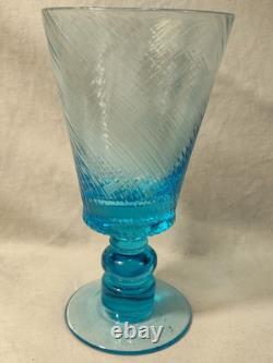 MCM Wine Water Goblets Turquoise Swirl Ribbed Stemmed Set Of 5