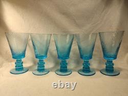 MCM Wine Water Goblets Turquoise Swirl Ribbed Stemmed Set Of 5