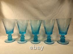 MCM Wine Water Goblets Turquoise Swirl Ribbed Stemmed Set Of 5