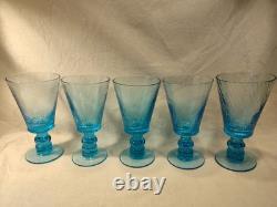 MCM Wine Water Goblets Turquoise Swirl Ribbed Stemmed Set Of 5