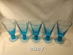 MCM Wine Water Goblets Turquoise Swirl Ribbed Stemmed Set Of 5