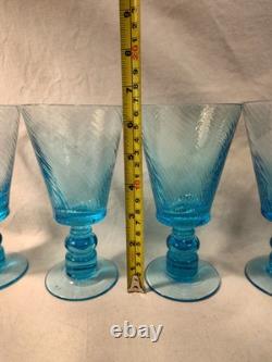 MCM Wine Water Goblets Turquoise Swirl Ribbed Stemmed Set Of 5