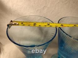 MCM Wine Water Goblets Turquoise Swirl Ribbed Stemmed Set Of 5