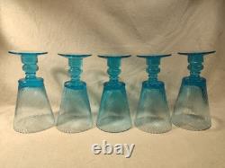 MCM Wine Water Goblets Turquoise Swirl Ribbed Stemmed Set Of 5