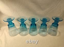 MCM Wine Water Goblets Turquoise Swirl Ribbed Stemmed Set Of 5