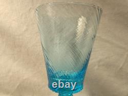 MCM Wine Water Goblets Turquoise Swirl Ribbed Stemmed Set Of 5