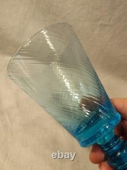 MCM Wine Water Goblets Turquoise Swirl Ribbed Stemmed Set Of 5