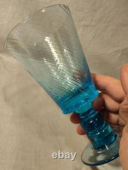 MCM Wine Water Goblets Turquoise Swirl Ribbed Stemmed Set Of 5