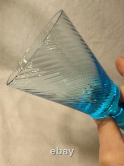 MCM Wine Water Goblets Turquoise Swirl Ribbed Stemmed Set Of 5