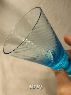 MCM Wine Water Goblets Turquoise Swirl Ribbed Stemmed Set Of 5