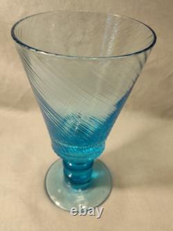 MCM Wine Water Goblets Turquoise Swirl Ribbed Stemmed Set Of 5