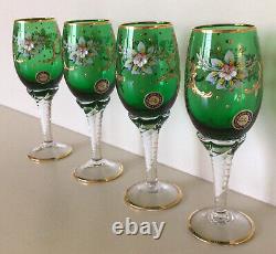 MURANO GLASS VTG. Wine Glasses Hand Painted 24K 4 Oz. Italy UNUSED