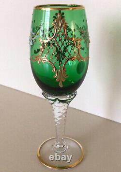 MURANO GLASS VTG. Wine Glasses Hand Painted 24K 4 Oz. Italy UNUSED