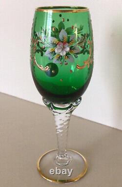MURANO GLASS VTG. Wine Glasses Hand Painted 24K 4 Oz. Italy UNUSED