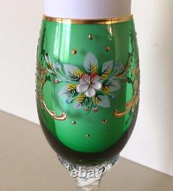 MURANO GLASS VTG. Wine Glasses Hand Painted 24K 4 Oz. Italy UNUSED