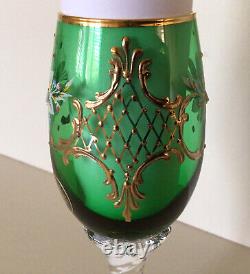 MURANO GLASS VTG. Wine Glasses Hand Painted 24K 4 Oz. Italy UNUSED