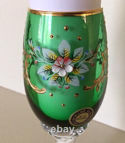 MURANO GLASS VTG. Wine Glasses Hand Painted 24K 4 Oz. Italy UNUSED