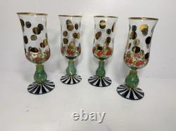 Mackenzie Childs 4 Heirloom Wine Glasses 7.5 Inches Tall (71)