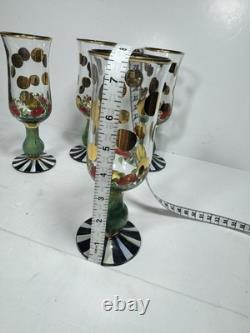 Mackenzie Childs 4 Heirloom Wine Glasses 7.5 Inches Tall (71)