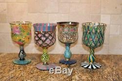 Mackenzie Mckenzie Childs Hand Painted Vintage Goblet Wine Glass Set of 4